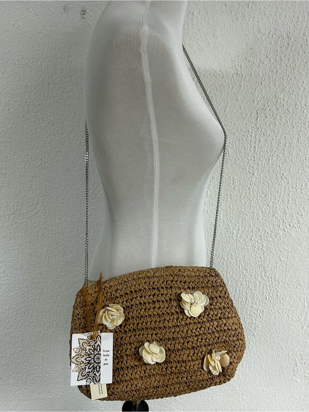 Viral from India to you SUMMER  Beige‎ Rattan Floral  Shell pearl Crossbody Bag
